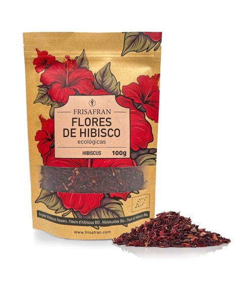 FRISAFRAN | Flores de Hibisco Ecológico 100g | Flor de Jamaica | Flor de Hibisco | Agua de Jamaica | Infusión de hibisco | Té de hibisco | Reparación de la Piel | Desintoxicación | Hibiscus Granel