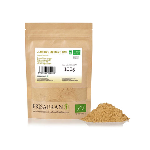 FRISAFRAN | Jengibre en Polvo BIO | Jengibre Molido | Digestivo | Especia Natural | Fuente de energía | sin aditivos | Jengibre ecológico | Jengibre deshidratado sin azúcar | Origen India | 100g