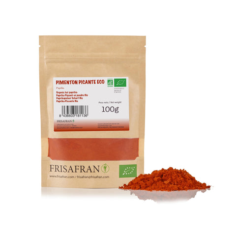 FRISAFRAN | Pimentón Picante en polvo 100g | Pimentón en polvo | Pimentón molido | Ecológico | picante | pimenton español | Alto nivel en vitaminas y minerales | sin gluten | Origen ★ Murcia