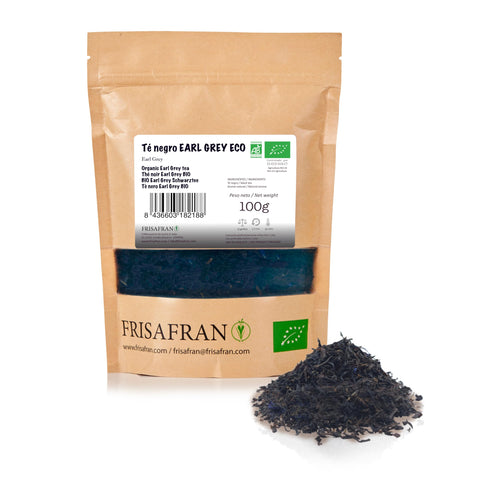 FRISAFRAN | Té Negro Earl Grey Ecológico a Granel 100g | Antiséptico | Hojas de Té Negro | Energizante | Te negro bolsitas| Té Fresco y Floral | Earl grey | Te negro earl grey | te earl grey | tea