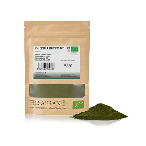 FRISAFRAN | Chlorella Ecológica en polvo 100g | Chlorella Orgánica | clorella en polvo | contenido antioxidante | pura y natural | Micro Alga | Fibra Vegetal | Detox natural | Proteína Vegetal | India