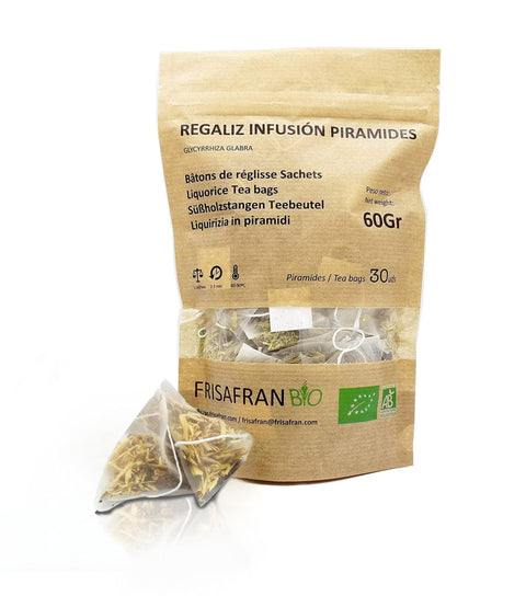 FRISAFRAN | Regaliz de palo Infusión Piramide ★ 30Uds | 60g | te regaliz | Ecológico | paloduz | regaliz palo infusion | natural | infusiones | Directamente del productor | cultivado en Navarra