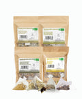 Pack de Infusiones Ecológicas en pirámides: Jengibre-Limón, Detox, Manzanilla Dulce y Regaliz, 100% naturales y saludables.