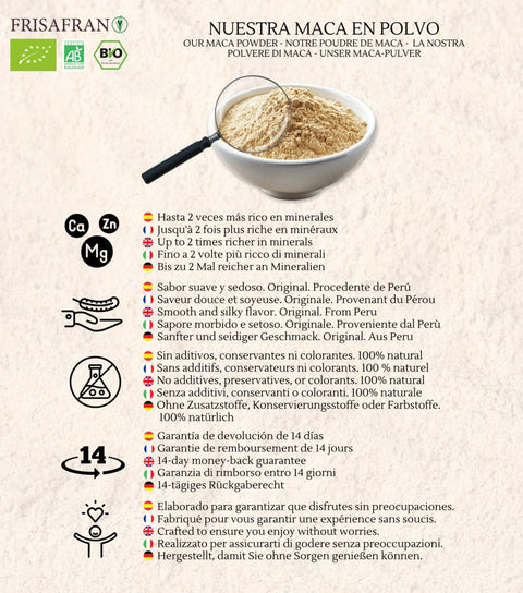 Propiedades de la maca gelatinizada en polvo ecológica